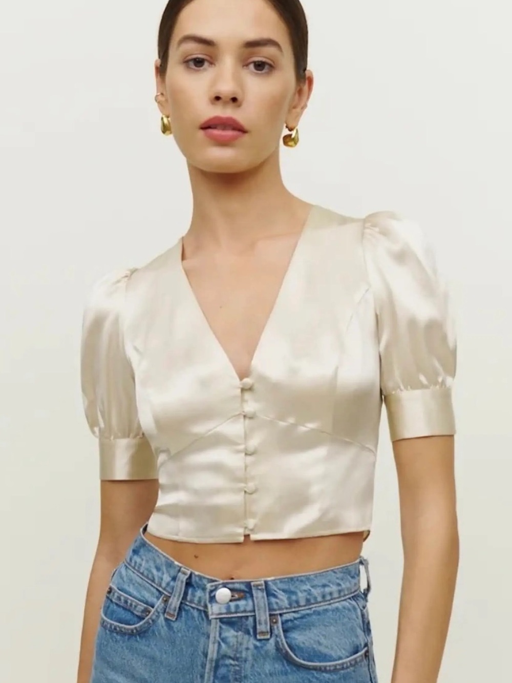 Reformation Mendez silk blouse cream cold 2